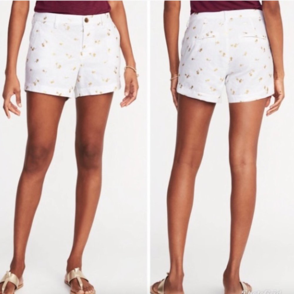 Old Navy White/Gold Palm Tree Shorts Size 12